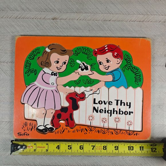 Vintage Sifo Love Thy Neighbor Puzzle Girl Boy Dog Complete 60s 70s - Picture 2 of 5